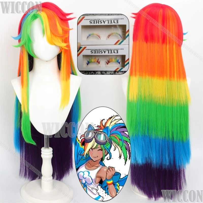 Rainbow Dash Anime My Pony RD Cosplay Prop Colorful Hair Wig Rainbow Eyelash Women Girl Cute Cool Outfit Holloween Customized