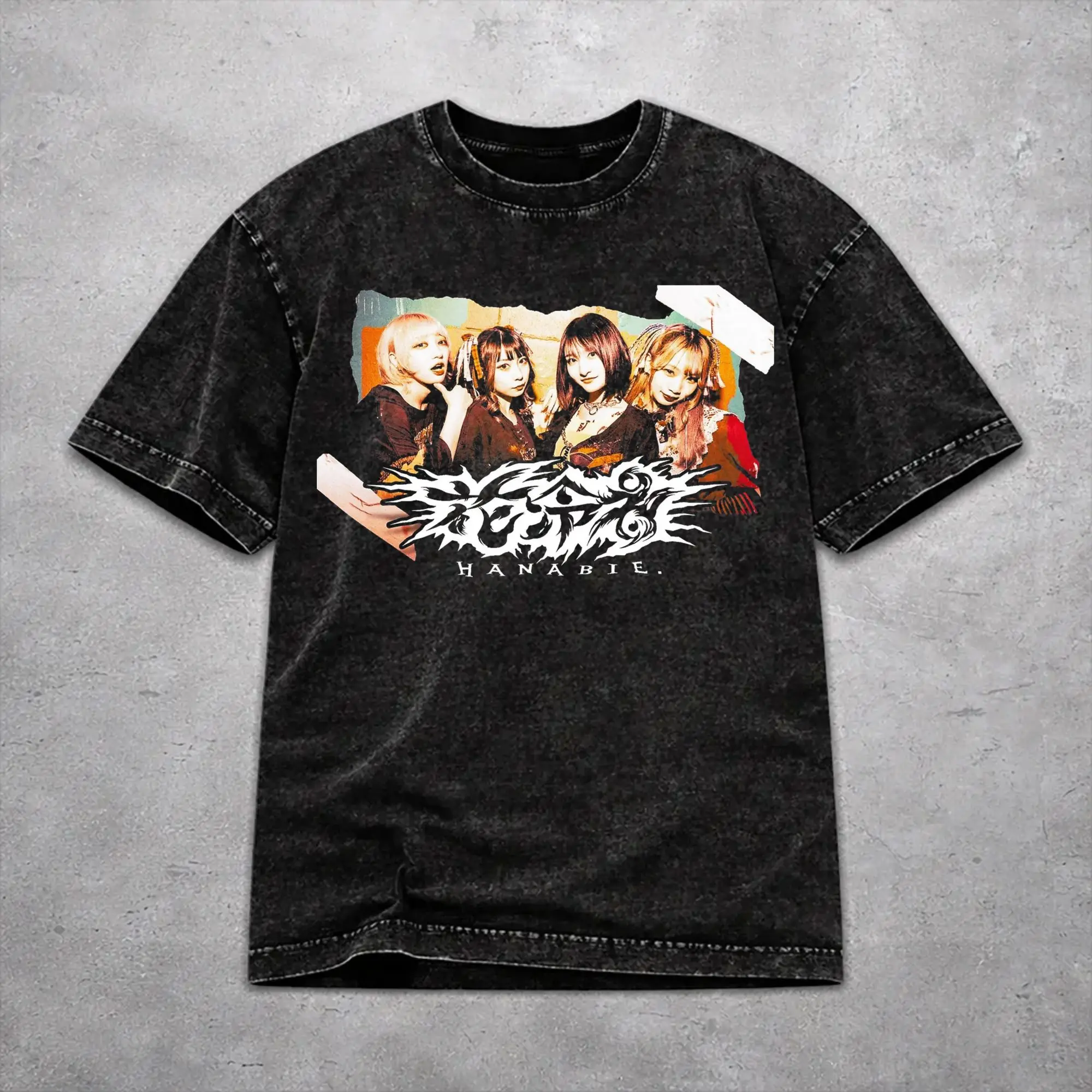 Men Women Vintage Washed T-shirts Hanabie Band  Printed T Shirt Accessories Oversize  Tees Tops