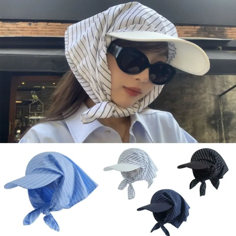 New Color Matching Striped Headscarf Caps UV Protection Cotton Sunscreen Hat Quick Drying Breathable Sun Hat