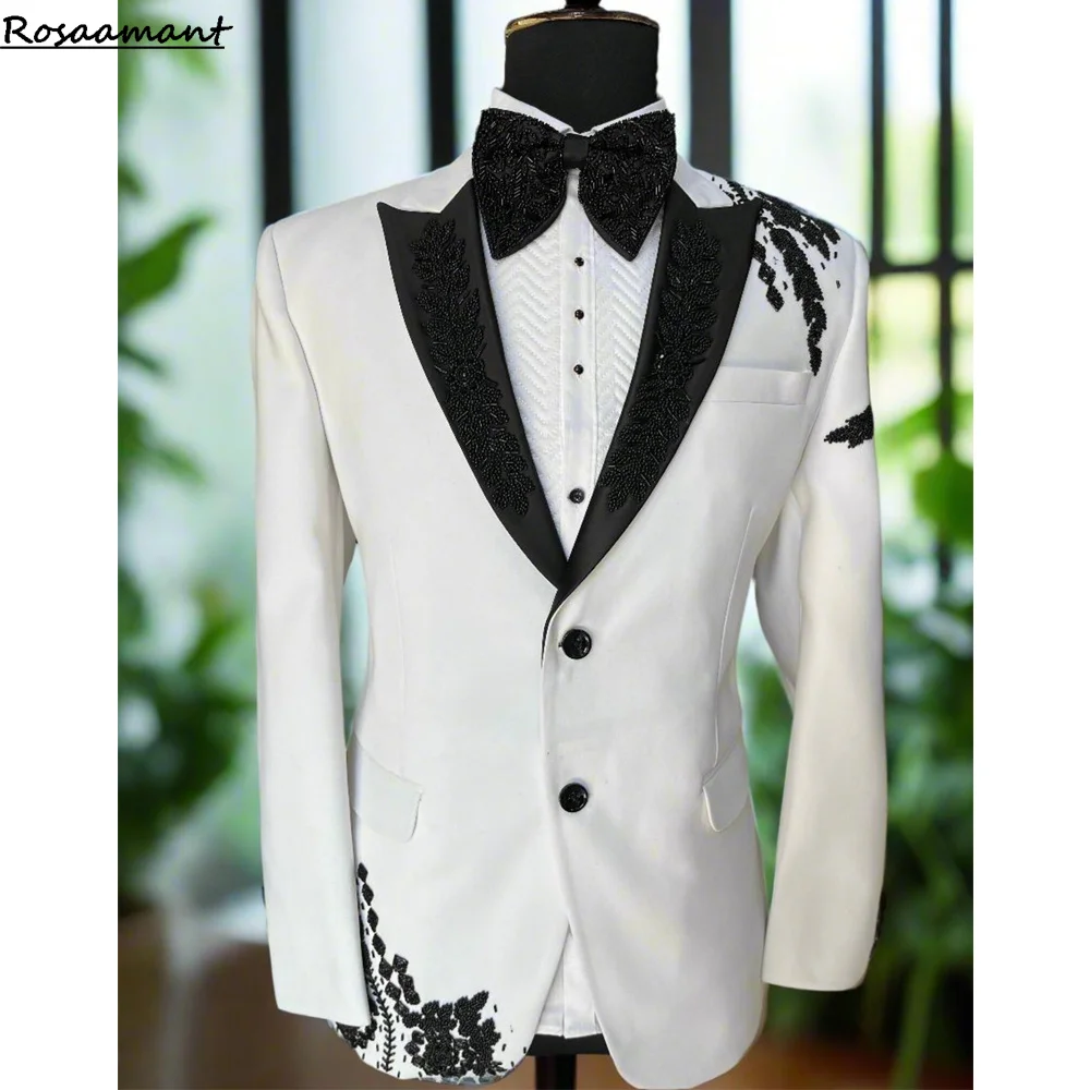 Cristalli Abiti da uomo Jacquard di alta qualità Smoking da sposo da sposa Slim Fit Moda 3 pezzi Set Costume bello Homme