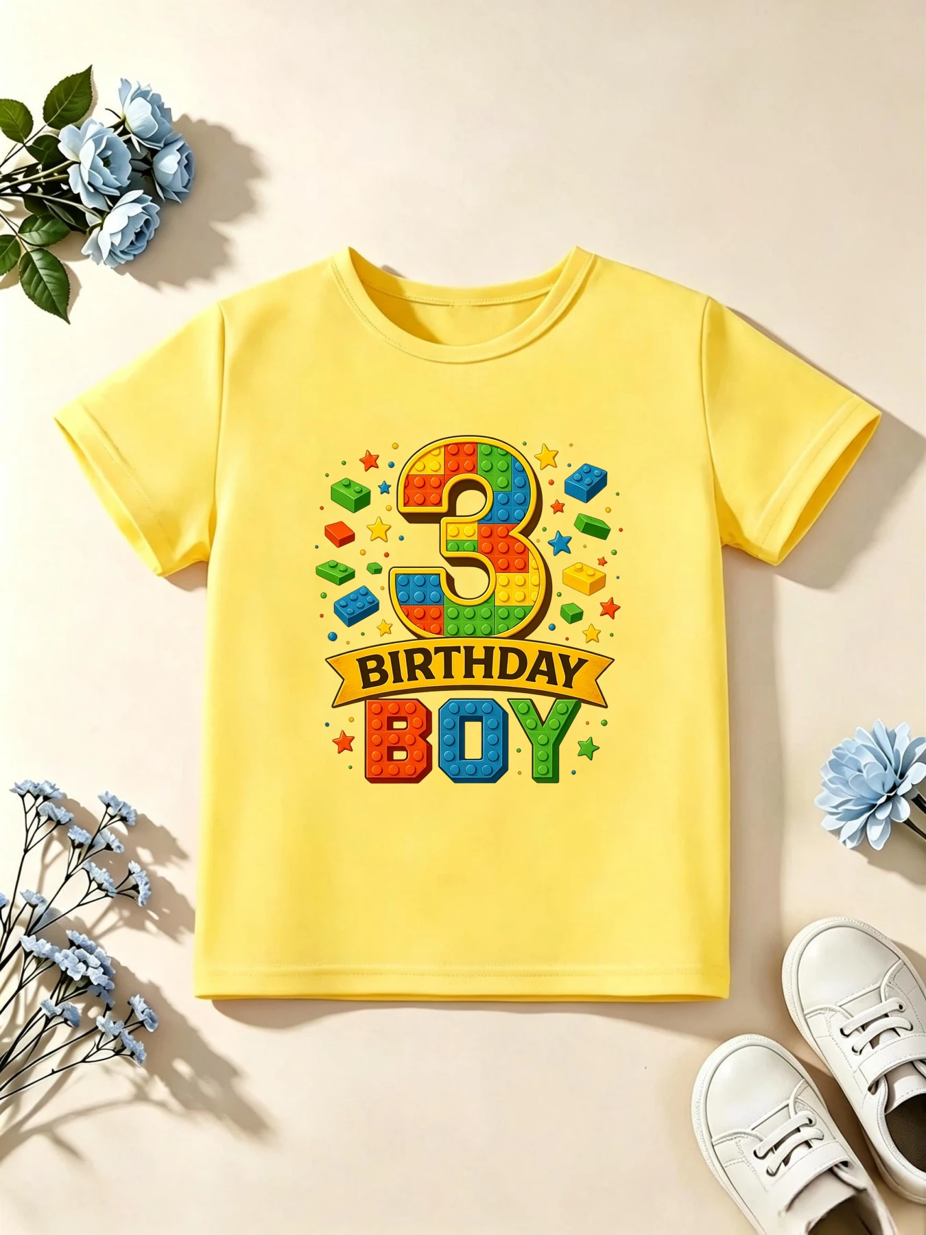 3rd Birthday Boy Building Blocks Printed T Shirt Boys The Best Birthday Gift T-Shirt  Kids Clothes Summer Short Sleeve T-Shirt