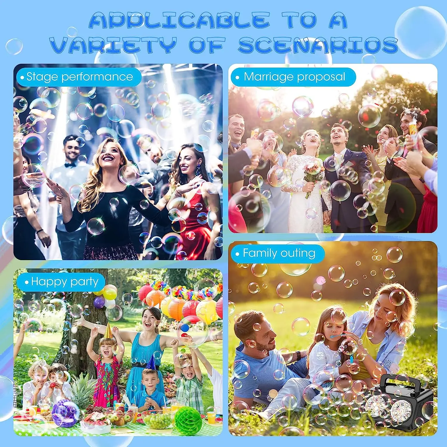 Seifenblasenmaschine mit 2 Geschwindigkeitsstufen, Blasen ab 20.000 Blasen/Minute, tragbare automatische Seifenblasenmaschine für Kinder und Kleinkinder, langlebige Seifenblasen