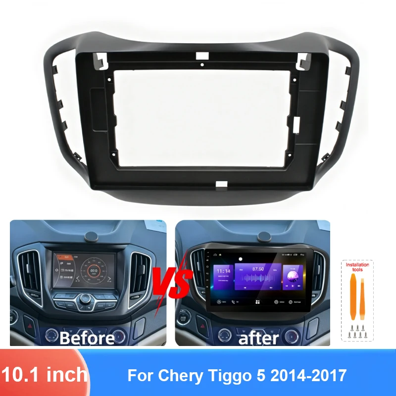 For Chery Tiggo 5 2014-2017 10.1 Inch Car Radio Fascia Frame Dashboard Panel Trim Kit Wiring Harness CANBUS Optional