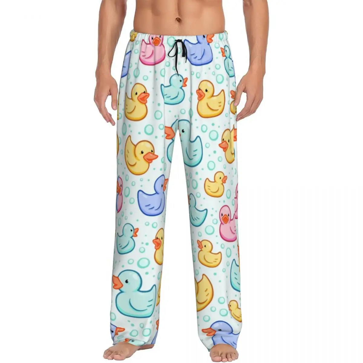 Custom Rubber Duckie Pajama Pants Sleepwear Men's Elastic Waistband Cartoon Animal Pets Sleep Lounge Bottoms with Pockets