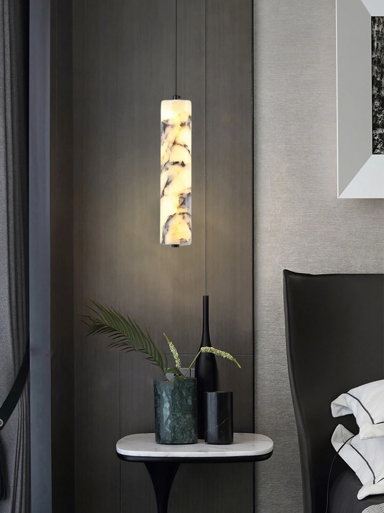 Cylinder Natural Marble Chandelier Dimmable Art Indoor