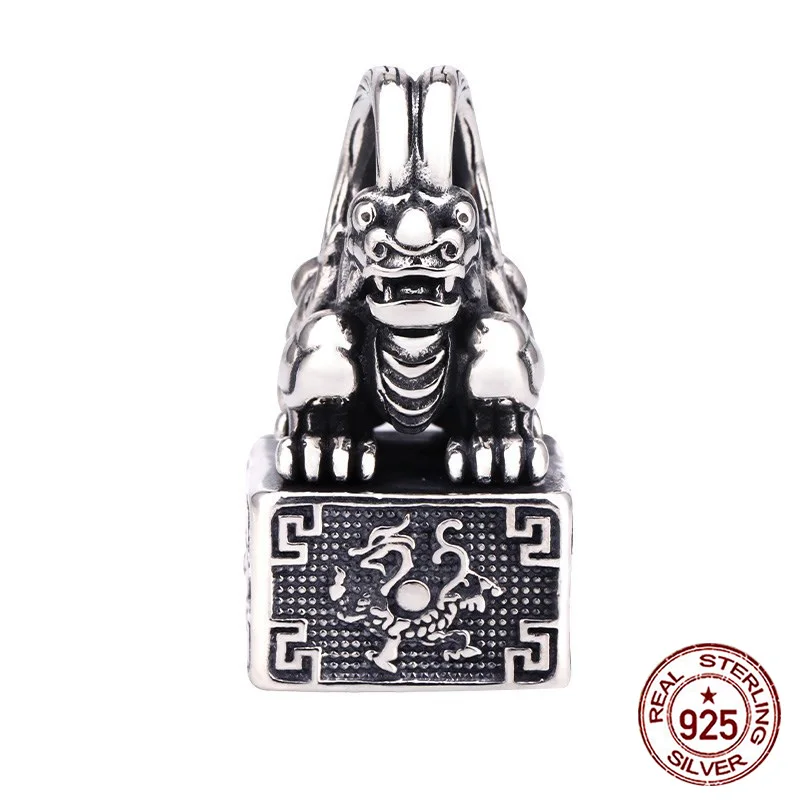 S925 Sterling Silver Pendant Personalized Fashion Retro Hip Hop Beast Seal  Design Sensory Internet Red Jewelry