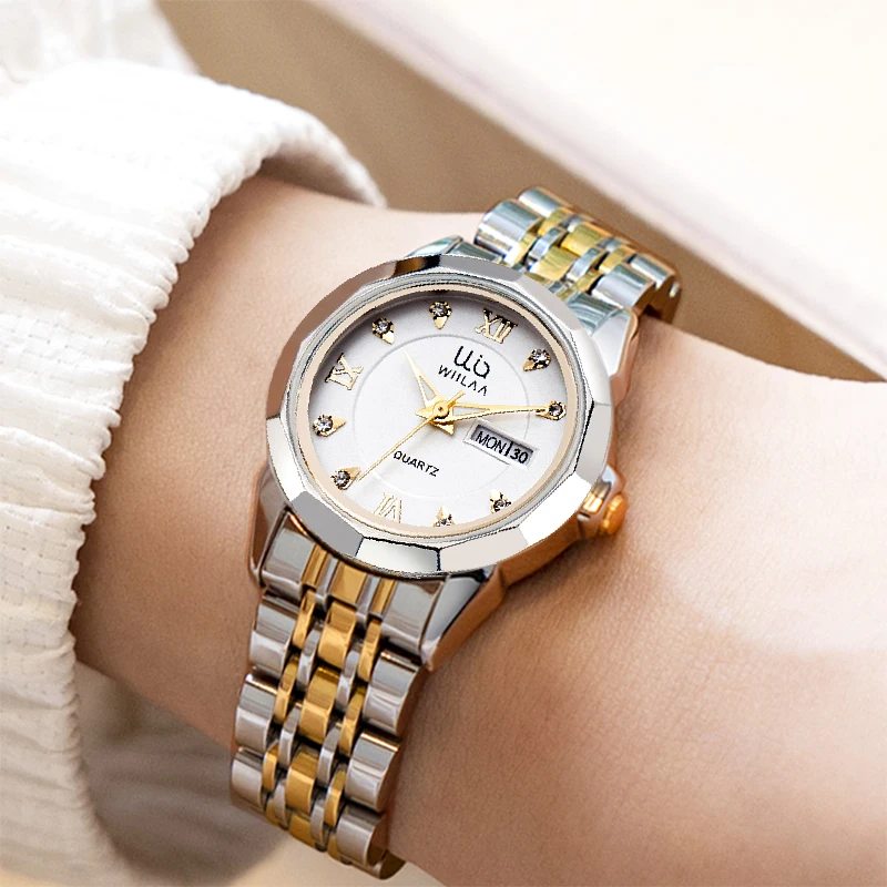 

WIILAA Week Date Women Classic Wrist Watches Minimalist Design Ladies Quartz Watch For Gold Stainless Steel Diamond Luxury Brand