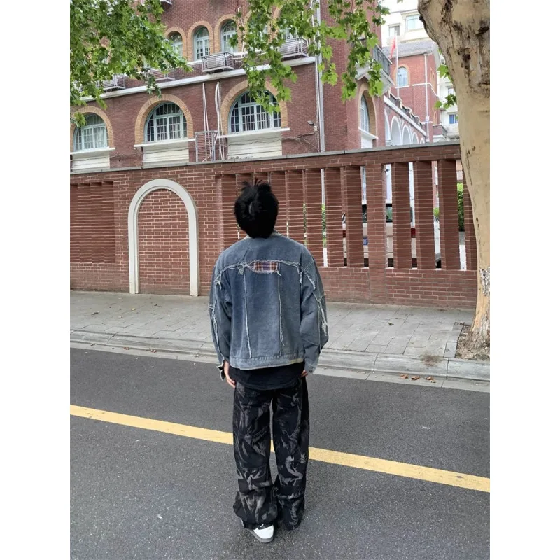 American Loose Men's Denim Jacket Spring Autumn Men Coat Armor Design Motorcycle Jean Jacket Streetwear