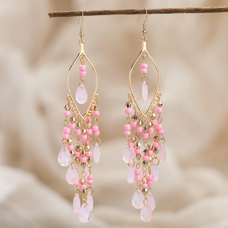 Ethnische Lange Acryl Wasser Tropfen Ohrringe für Frauen Retro Boho Gold Farbe Hohl Quaste Ohrringe Bijoux Femme Zubehör – Detail 14