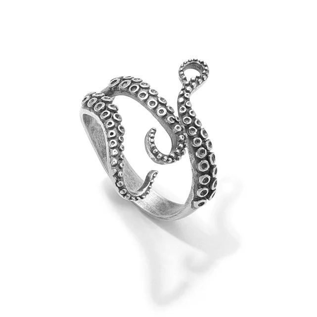 Silver new retro octopus tentacle ring, men's and women's fashionable, versatile and high-end jewelry