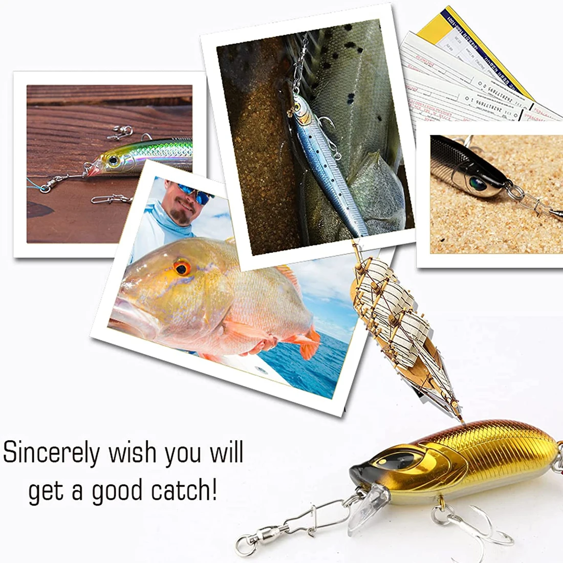 9KM 10Pcs Fishing Ball Bearing Swivels Duolock Snap Stainless Steel Fishing Connector Swivels with Crane Barrel Lure Fish Tackle