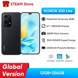 2024 Global Version HONOR 200 Lite 256GB ROM 5G Smartphone 200Lite  Dimensity 6080 6.7'' 90Hz AMOLED Display 108MP Main Camera