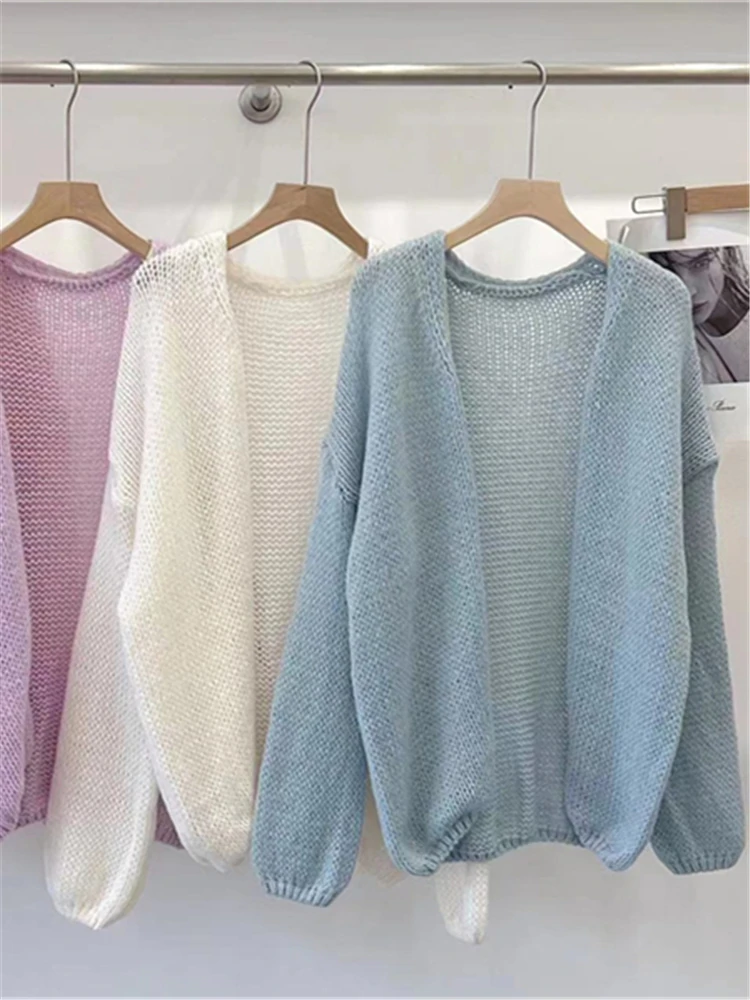 Colorfaith SWC5600JX New 2023 Sweet Wild Oversized Korean Fashion Knitting Cardigans Women Autumn Winter Elegant Lady Pink Tops