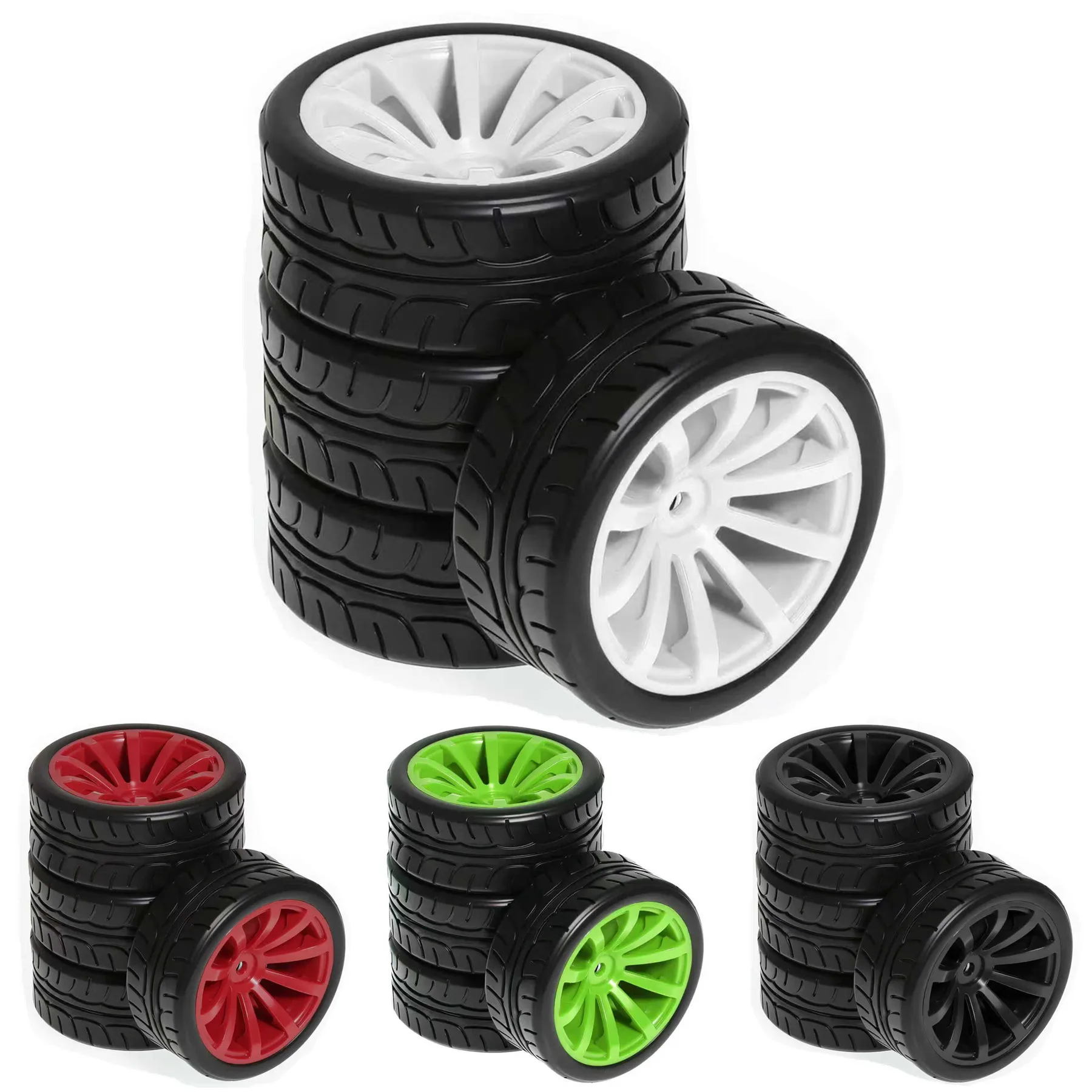 

1/10 RC Racing Tires Wheel Rims Hub Sets 12mm Hex for 1:10 RC On Road Car Tamiya TT01 TT02 XV01 XV02 PTG-2 TA06 HSP HPI Kyosho