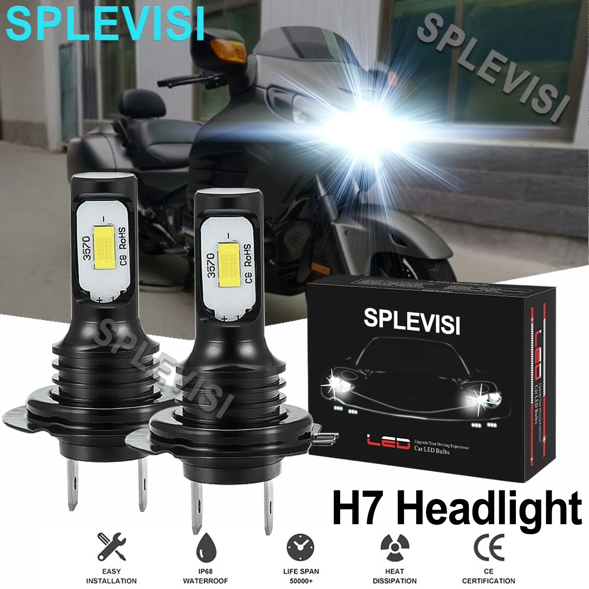 

2x70W white Motorcycle LED Headlight For Honda Goldwing F6B GL1800B 2013-2016 Silver Wing 600 FSC600 2002-2007 2008 2009 2010