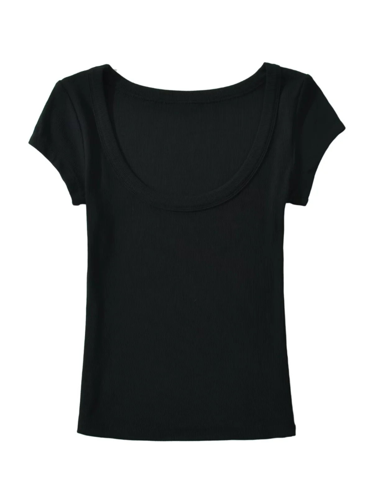 Sweet And Spicy Short Sleeve round Neck Basic Style  Color T Shirt Body Shape Low Chest Simple Design Summer Inner Wear Top