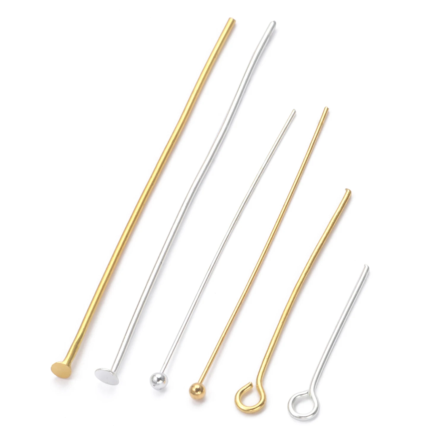 200pcs/bag 20 30 40 50 mm Flat Head Pins Ball Pins Eye Pins Gold Silver Color Headpins For Jewelry Findings Making DIY Supplies