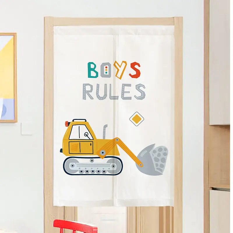VIKAMA Dump Truck Noren Door Curtain Cartoon Engineering Car Hanging Curtain Boys Bedroom Door Partition Decor