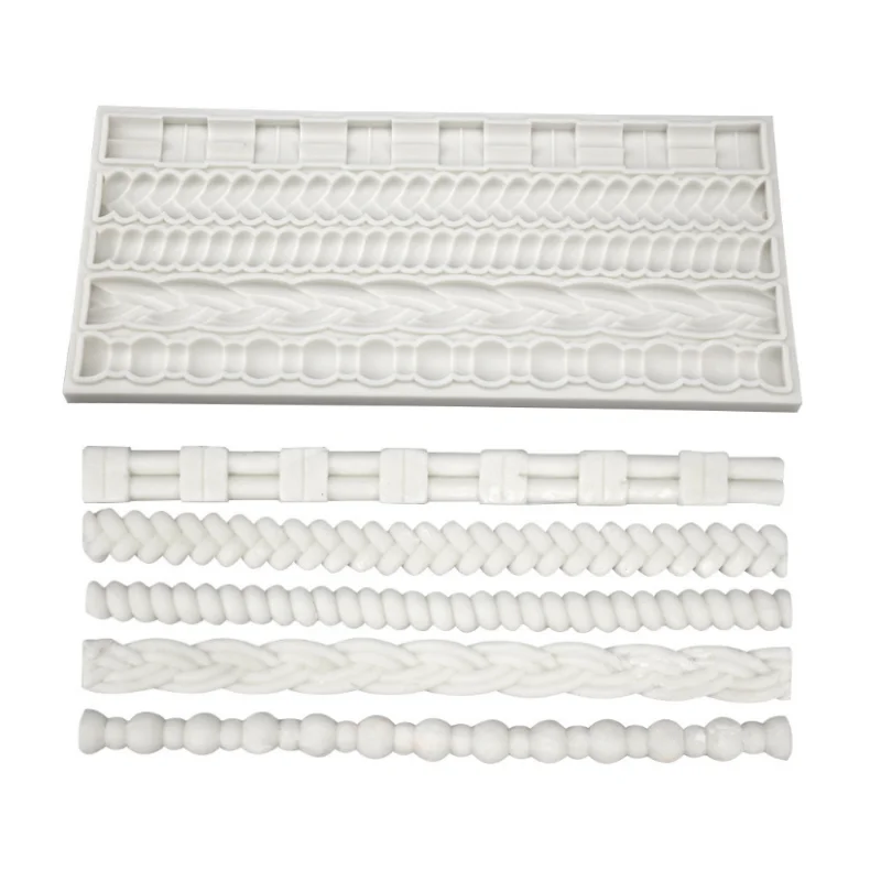 

3D Large Woven Rope Silicone Cake Mold DIY Fondant Jelly Cake Baking Frame Tools Woven Rope Pearl Strip Plaster Resin Craft Mold