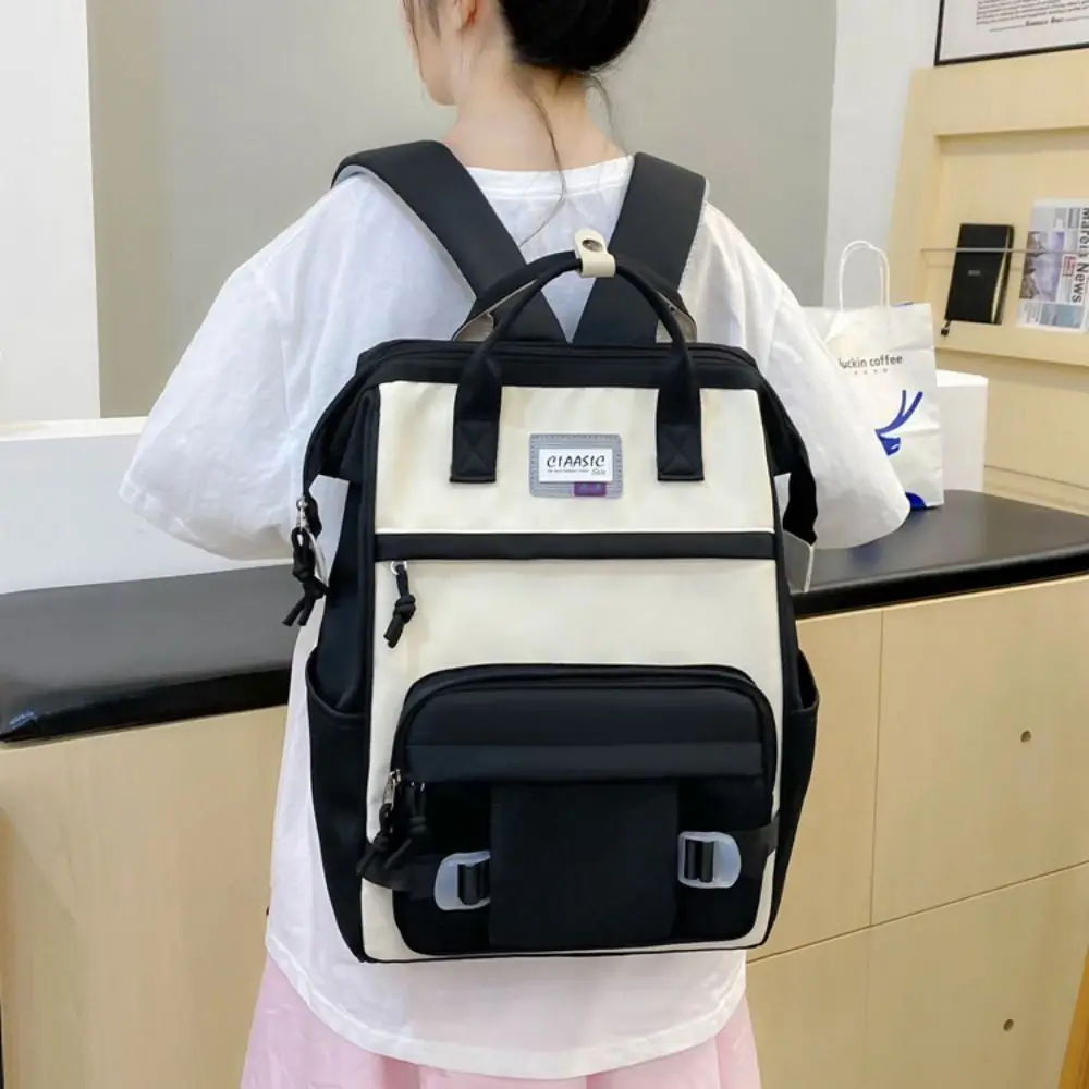 

Adjustable Large Capacity Backpack Korean Style Anti-splash Water Casual Nylon Daypack Soft Contrast Color Women School Bag Work
