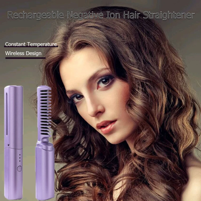 2 in1 Hot Comb Hair Straightener Electric Heating Comb Negative ions do not damage hairPortable rechargeable hair straightener