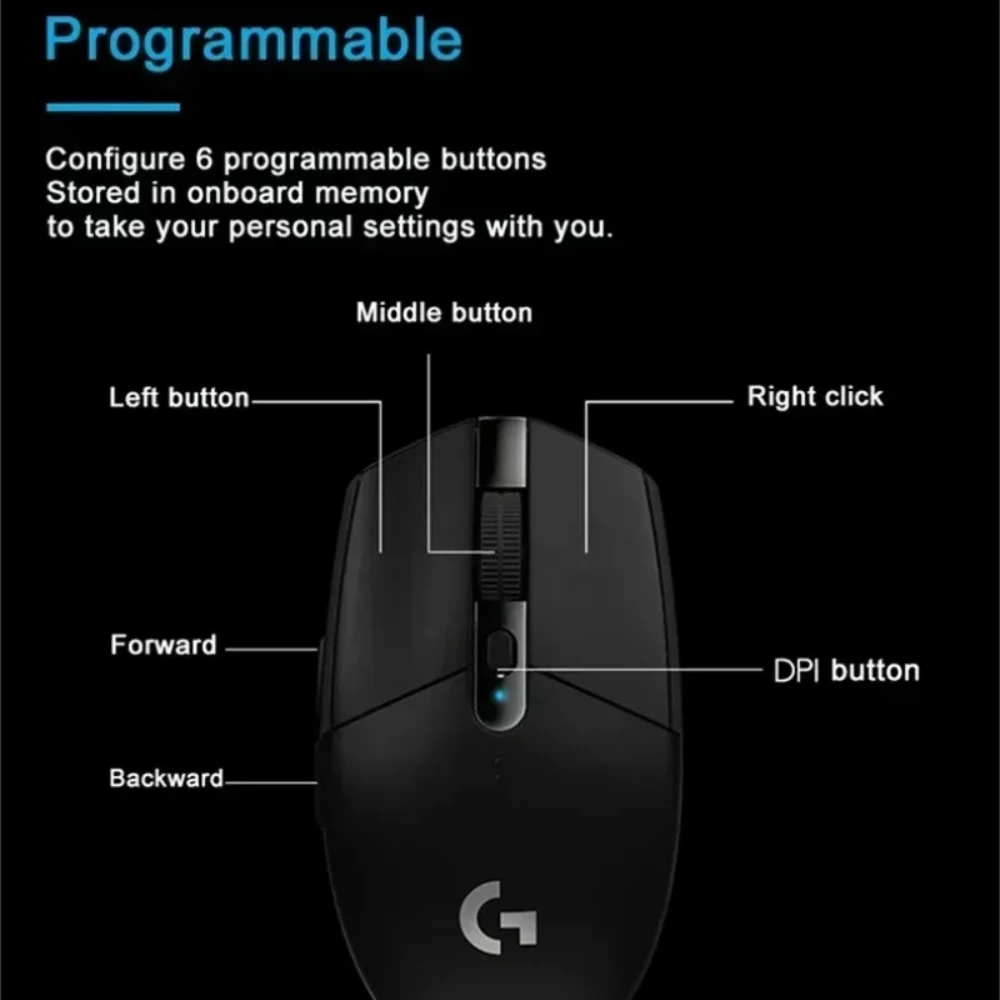 ماوس الألعاب اللاسلكي Logitech G304 G305 LIGHTSPEED، مستشعر Hero 12K DPI، 6 عمر بطارية طويل للغاية قابل للبرمجة لألعاب الكمبيوتر