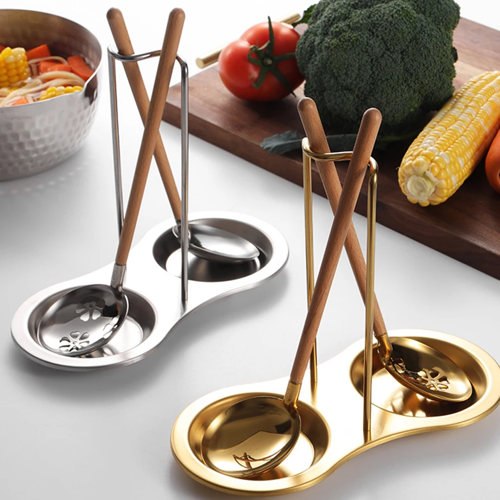 

Soup Ladle Set Stainless Steel Spoon Holder Wooden Design Kitchen Cooking Utensils Ramen Spoon ganizer Serving Spoons Creative