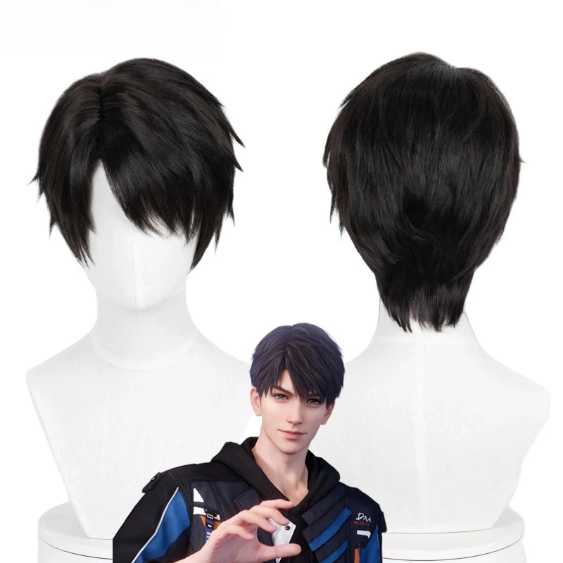 게임 러브 앤 딥스페이스 칼렙 코스프레 가발 남성용 블랙 숏 내열성 합성 가발 할로윈 카니발 파티 액세서리