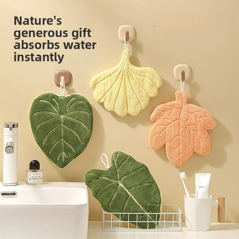 

Новый дизайн детского полотенца из кораллового флиса - подвесное банное полотенце с рисунком листьев, утолщенное, очень впитывающее, мягкое, приятное для кожи детское полотенце