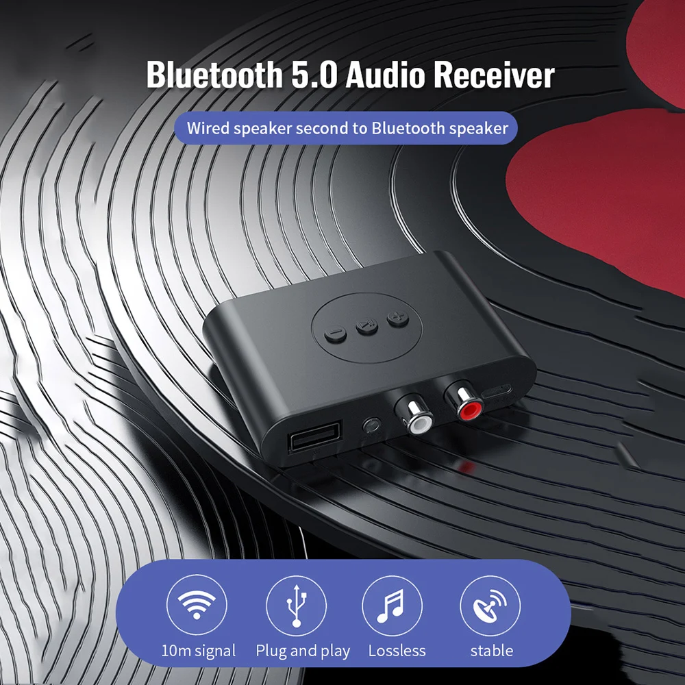 Bluetoothと互換性のあるオーディオレシーバー,5.0,nfcアダプター,uディスク,rca,3.5mm, AUXジャック,ステレオ音楽,b21