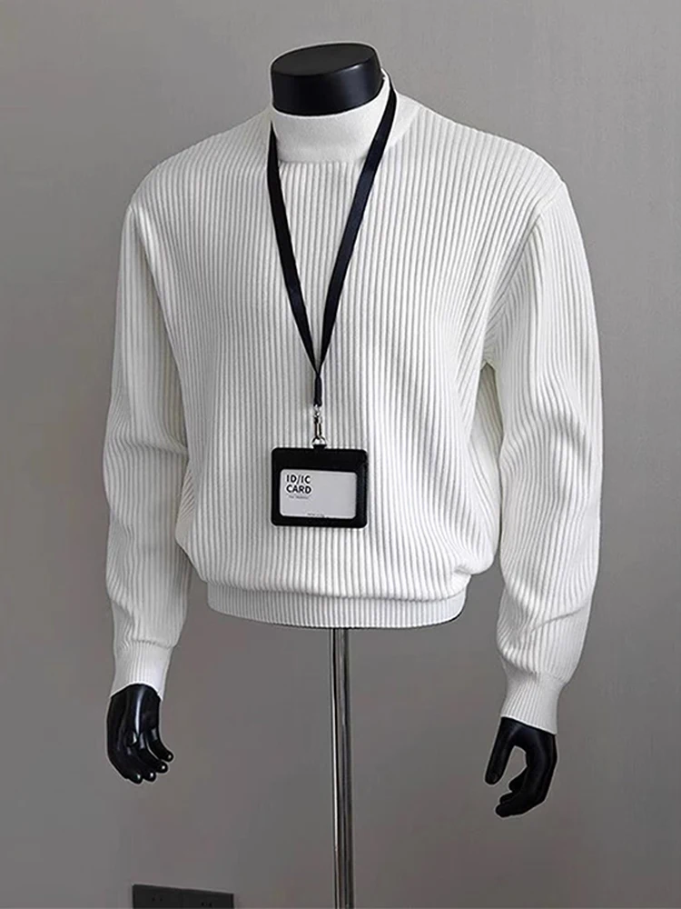 

Cleanfit White Striped f High Ne Men's Knitwear Casual Sle Polyester Fiber Long Sve Sweater for Autumn And Winter
