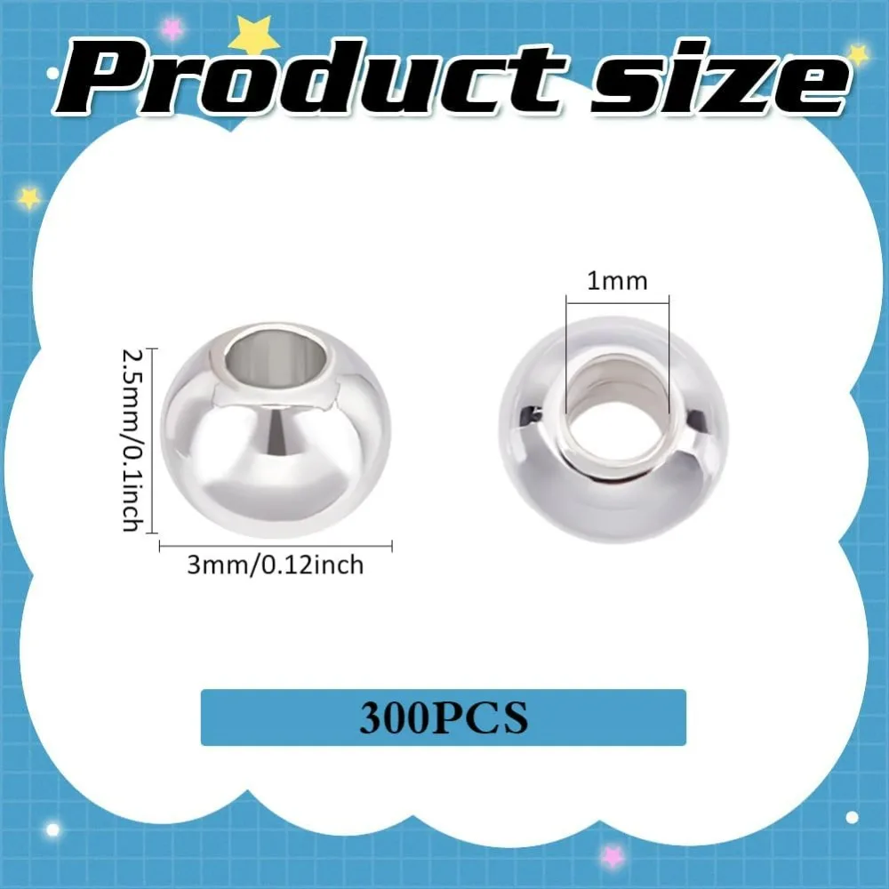 300 Buah 3Mm Manik Pengatur Jarak Manik Bulat Halus Perhiasan Manik Perak Manik Pengatur Jarak Kuningan Kecil Manik Longgar Manik Bola Logam Manik