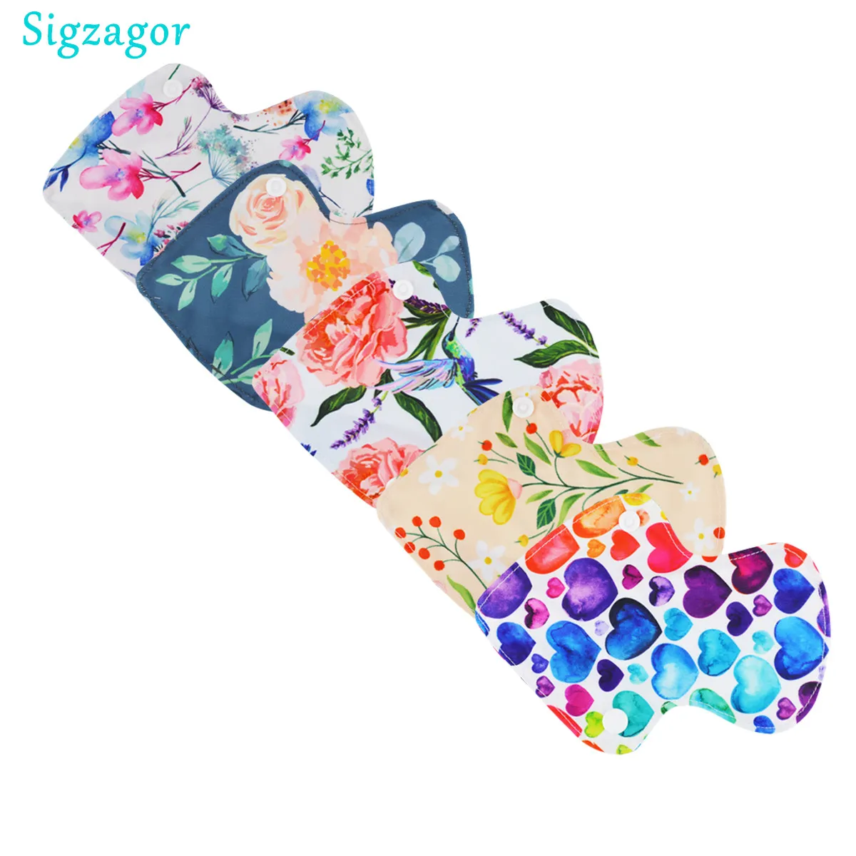 [Sigzagor] 5 Thong Panty Liners Cloth Menstrual Pads Reusable Washable Bamboo Sanitary XXS Random Prints White