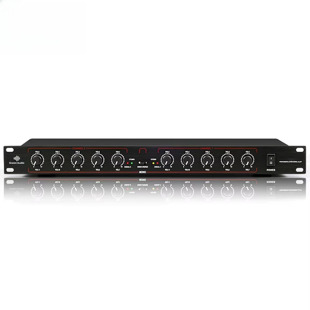 Professional Equipment Stereo Mono Audio Signal Splitter Amplifier Distributor 2 in 10 Out XLR for Stage