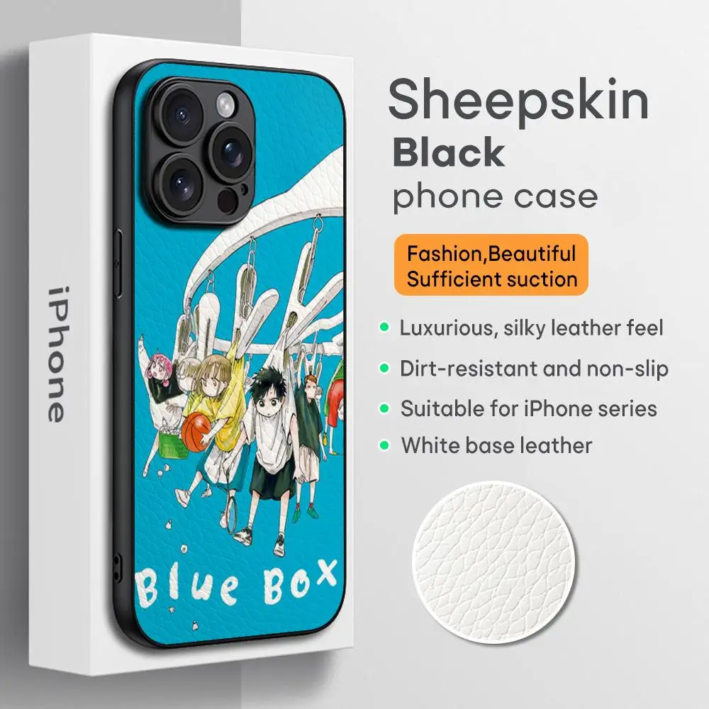 

Синяя коробка, чехол для телефона в японском стиле с аниме для iPhone 16, 15, 14, 13, 12, 11 Plus Pro Max, ограниченная серия, черный жесткий чехол из овчины