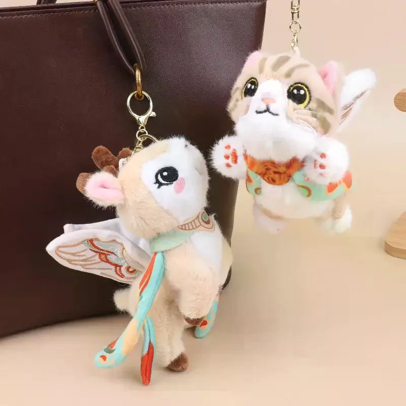Chiński wisiorek w stylu Dunhuang z latającą kotką, urocza pluszowa zabawka, kreskówkowy dziewięciokolorowy jeleń, breloczek, urocza pluszowa lalka, zawieszka do torby, prezent.