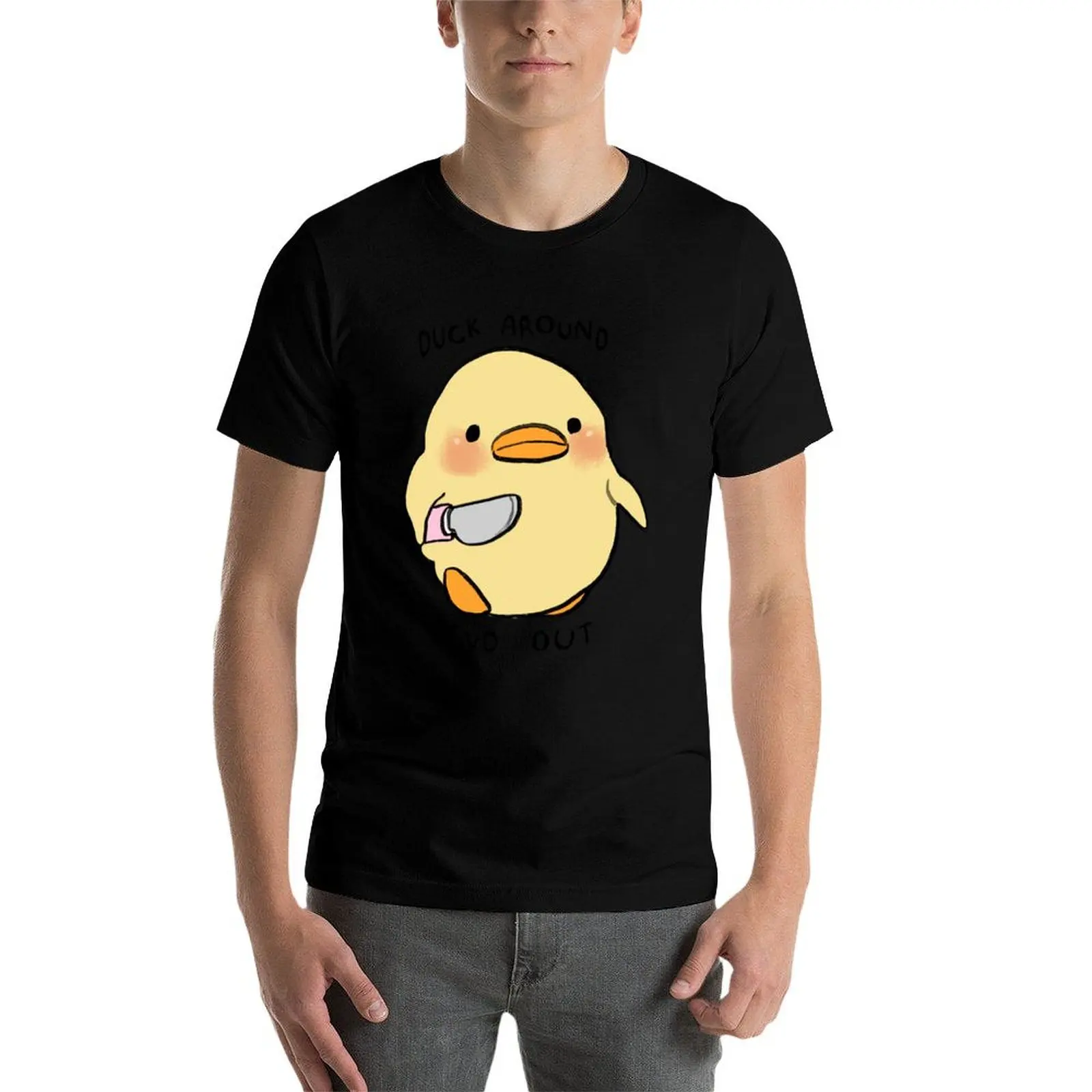 أنا رسم فرخ صغير مع سكين ميمي / بطة حول العثور على النص تي شيرت تي شيرت للرجال حزمة القطن تي شيرت #1