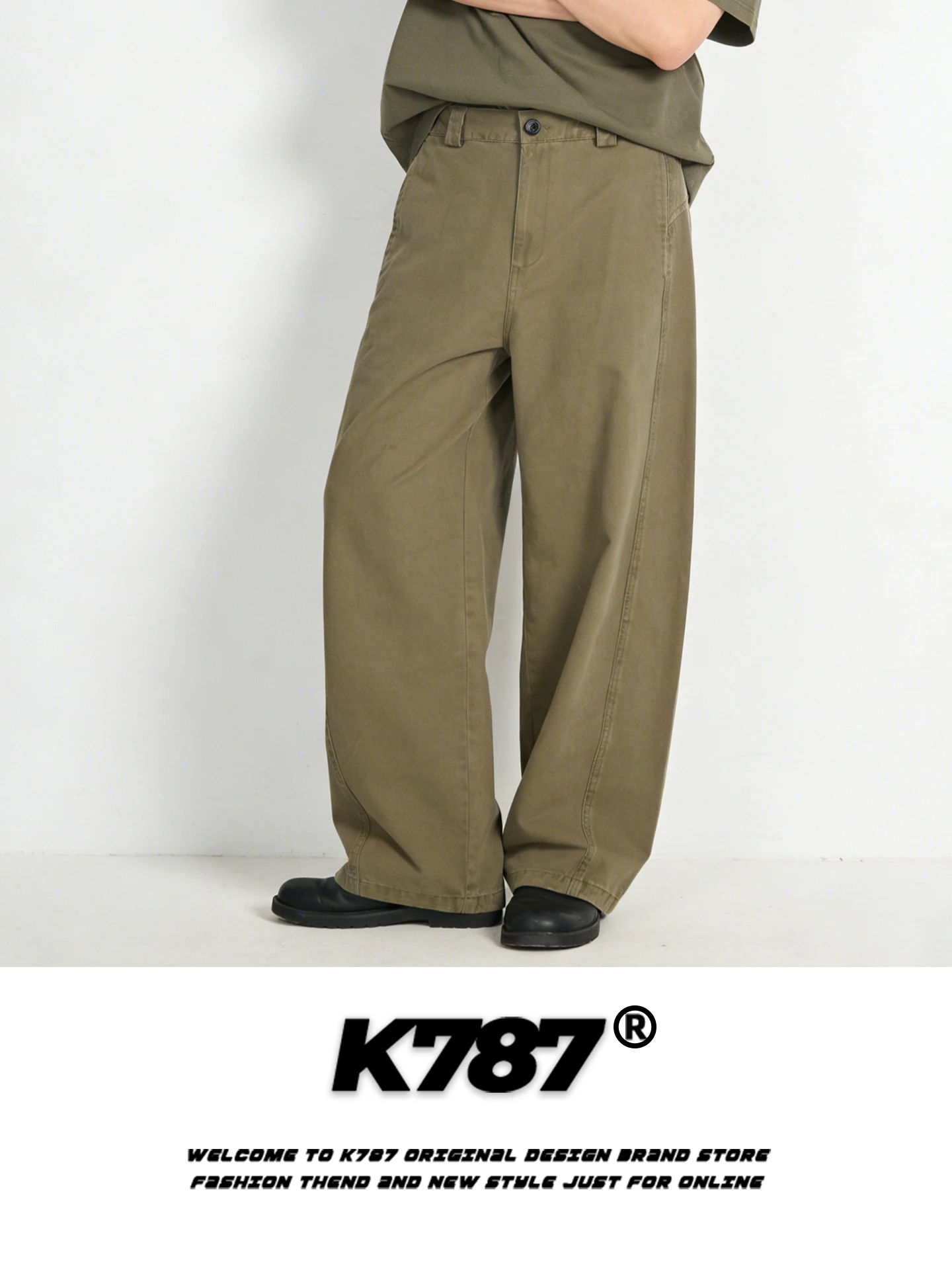 

Брюки K787 в американском ретро-стиле, свободные, широкие, повседневные, унисекс, однотонные, прямого кроя