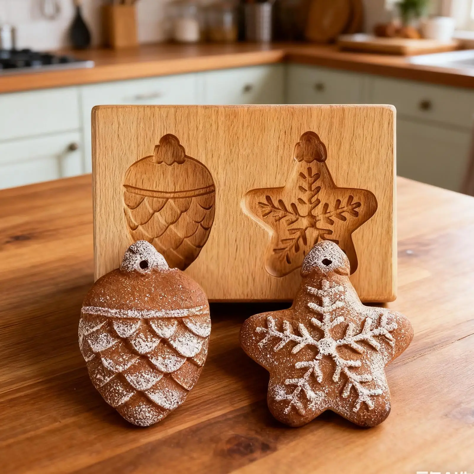 Wooden Cookie Stamps 3D Realistic Mold Cookie Making Tool Decorative Baking Supplies Cookie Pine Nut Cutter Stamps For Christmas