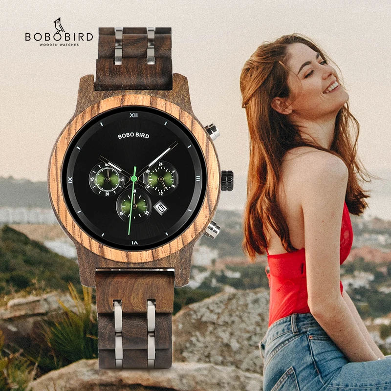 BOBO BIRD orologi da donna orologi in legno di lusso 3 Sub Dial Chronograph Gift for Ladies Support OEM Dropshipping