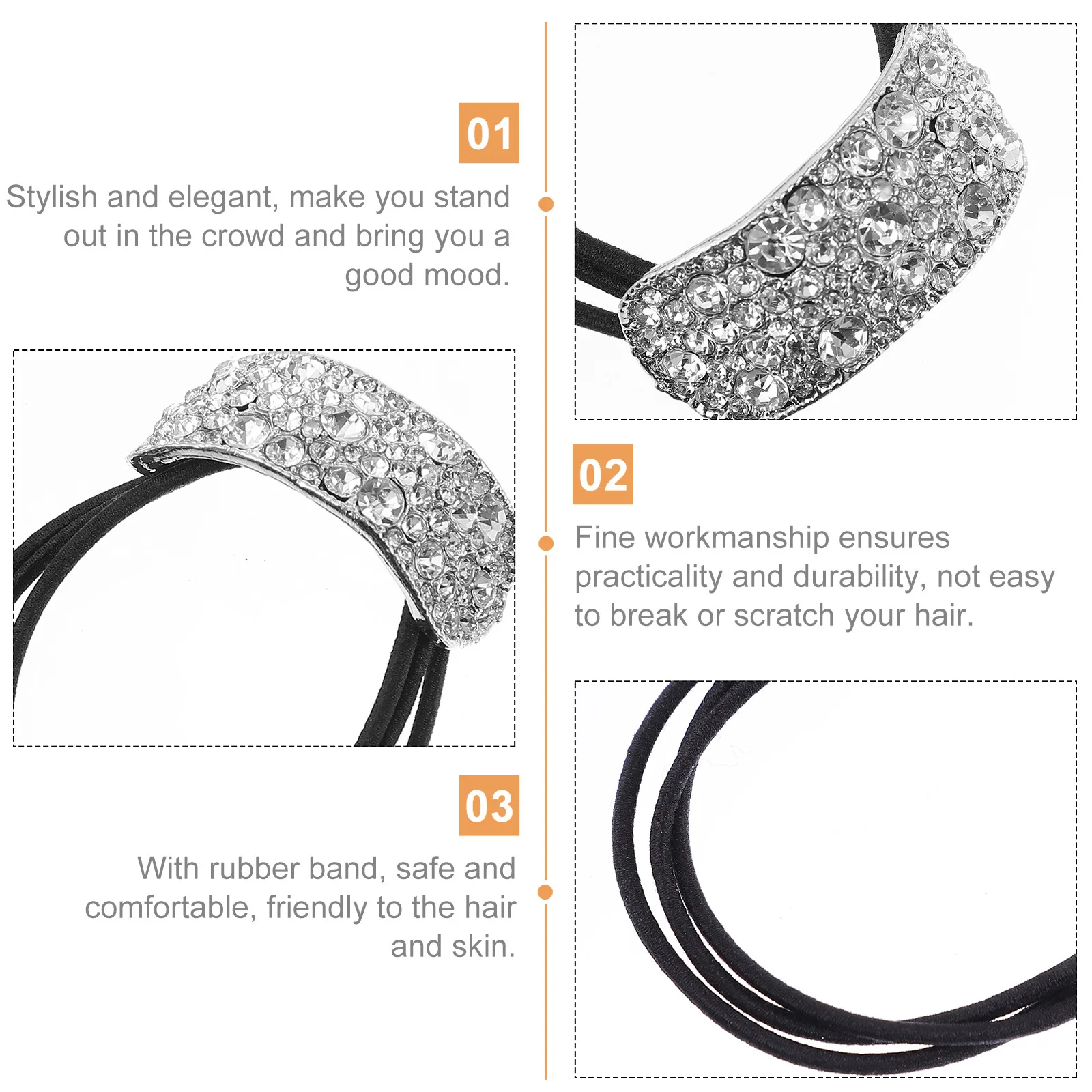 

2Pcs Rhinestone Ponytail Holder Hair Band One Size Fits Most Elegant Hair Tie Suitable for Daily Wearing Party Ponytail Buckle