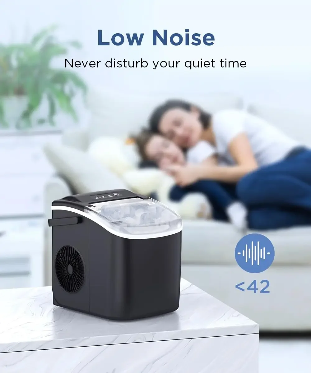 Efficient Self-Cleaning Ice Maker for Countertop Use, Produces 26.5lbs of Ice per Day, 9 Ice Cubes in Just 6 Minutes, Includes I