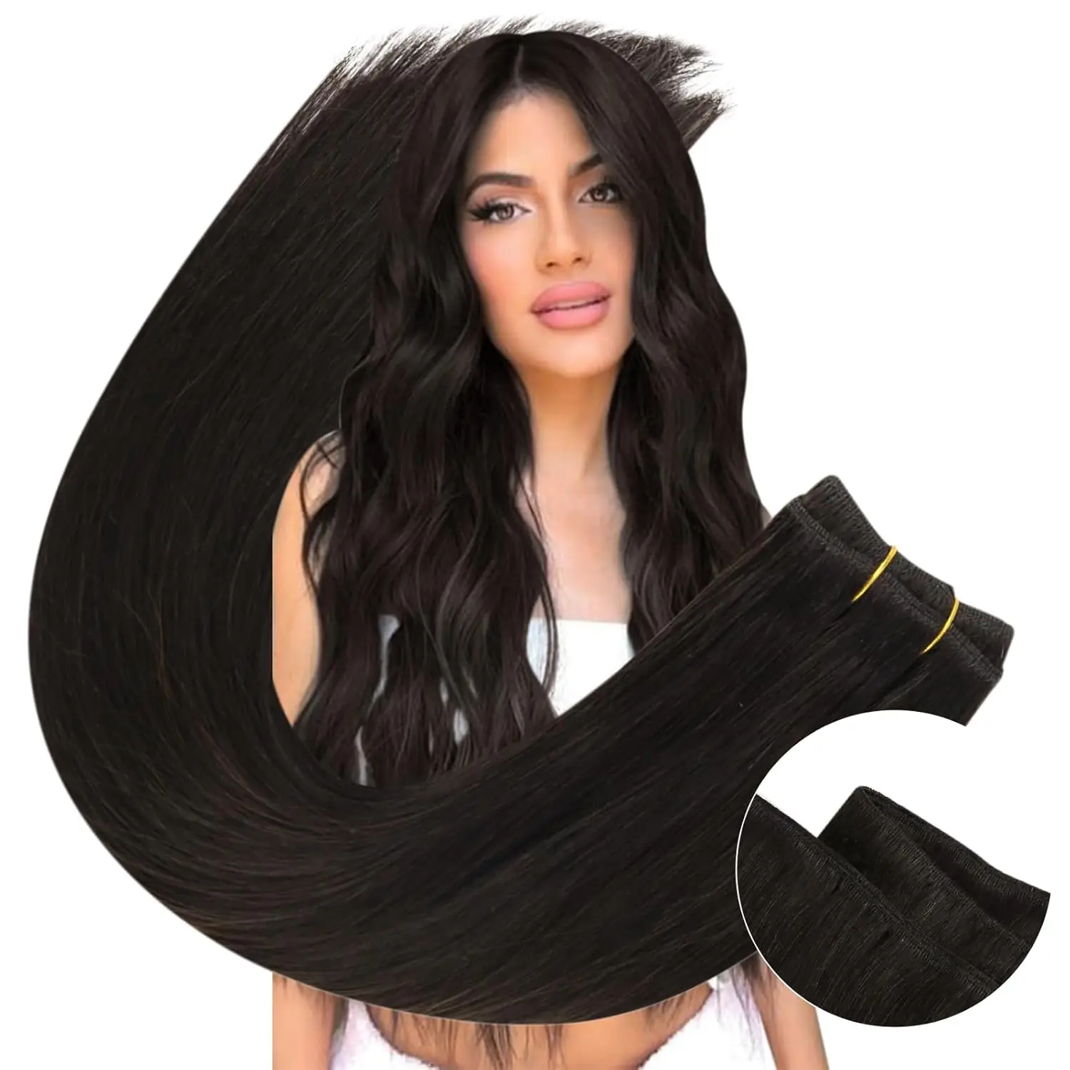 Extensions de cheveux humains à clipser droites pour femmes, cheveux brésiliens sans couture, extension de tête complète, noir, # 1B, 120 g/ensemble