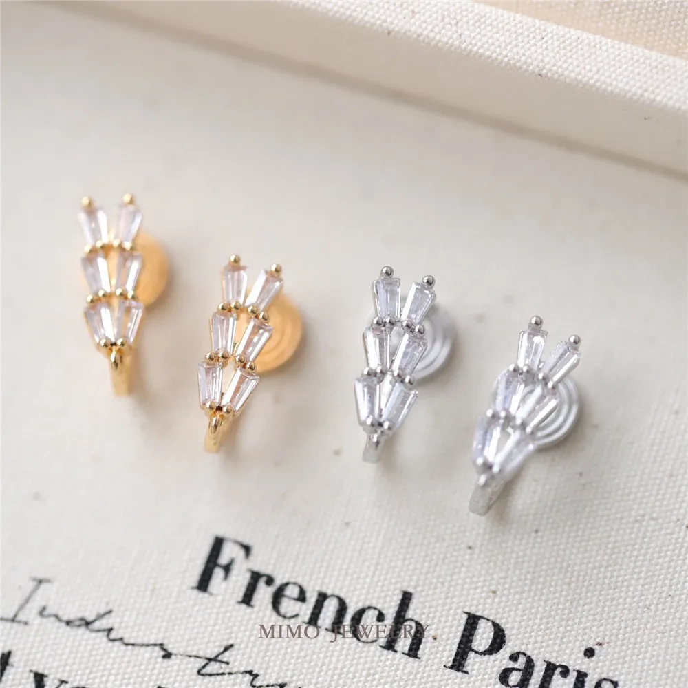 Copper-plated Real Gold Wheat Ears Zircon Silver Needle Stud Earrings Integrated Ear Clips DIY Handmade Charm Accessories