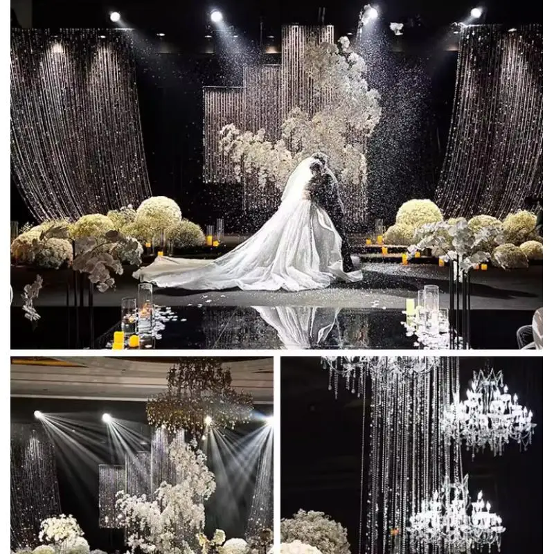 

2pcs Silver Gold Glitter Mixed Wedding Crystal Ceiling Bead Curtain Decor For Korean Style Banquet Hall Stage Decoration