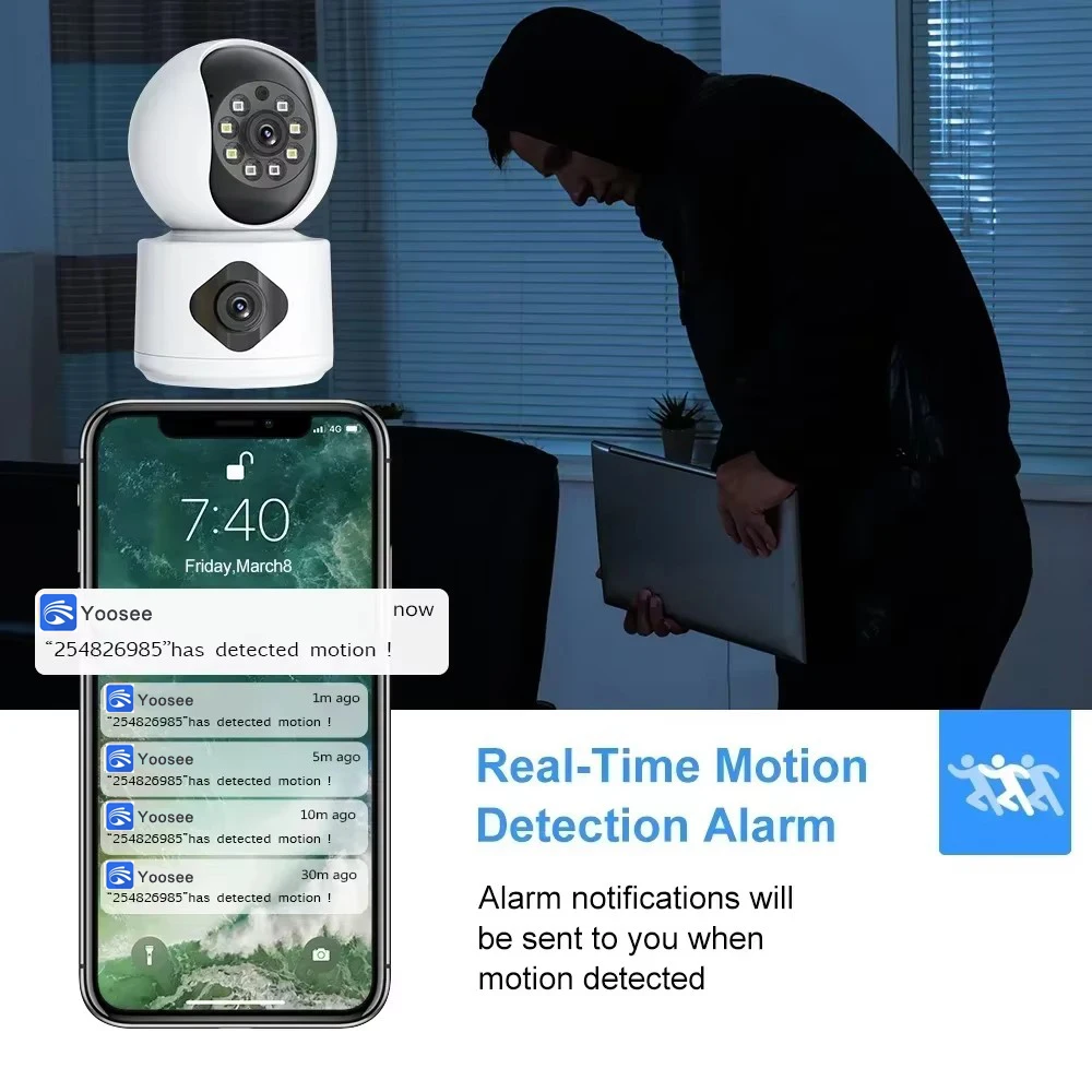 Yoosee 4K 8MP Dual Lens Dual Screens Indoor Mini PTZ 4MP Color Night Vision Auto Tracking Two Way Audio Surveillance Cameras