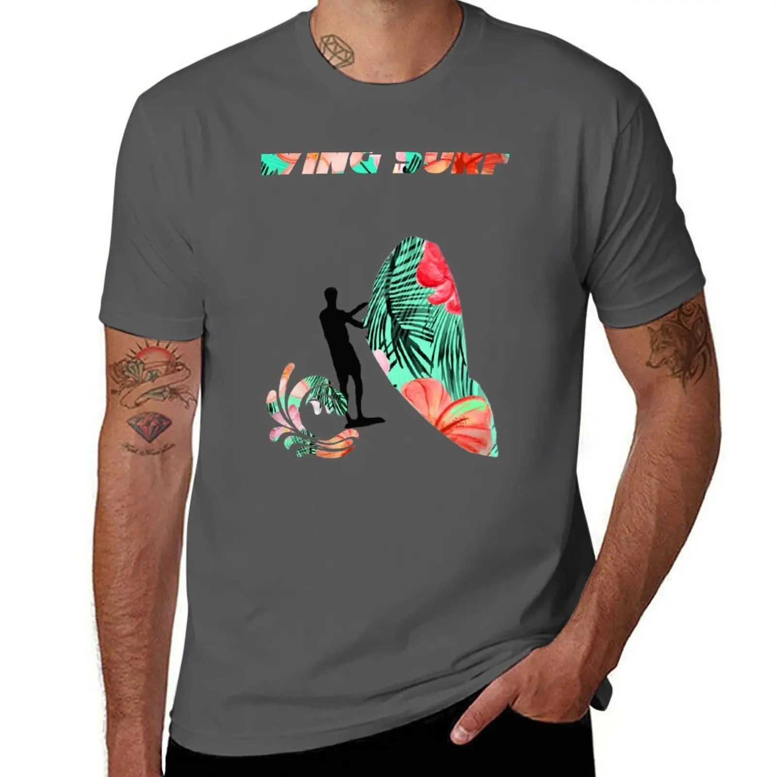 Ala surf alas surf en acuarela skiair silueta fondo camiseta hombre algodón hombre camiseta de lujo