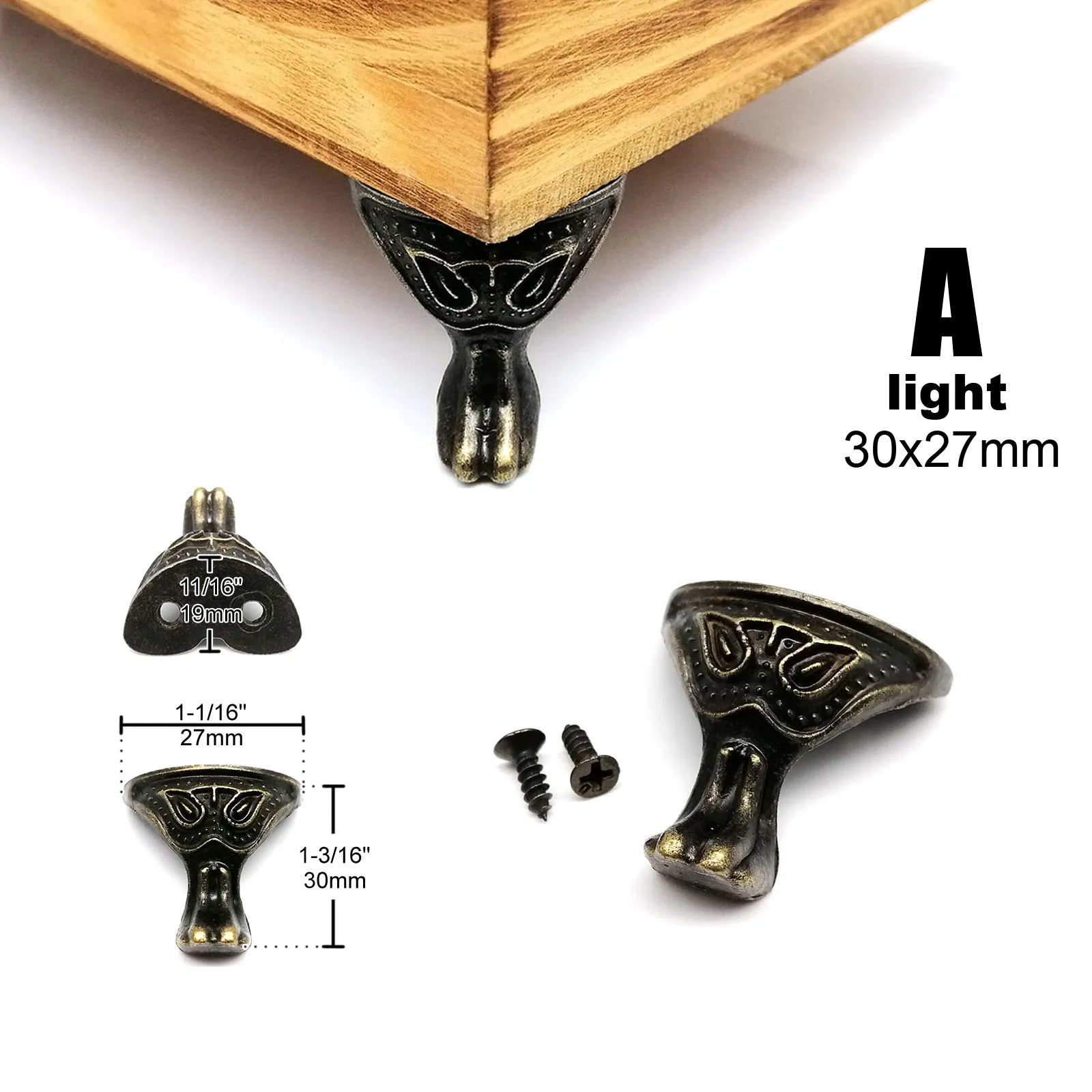 4 Stück Schmucktruhe Box Holzkiste Dekorative Füße Bein Metall Eckenschutz mit Schrauben Antik Messing Vintage Bronze – Detail 1
