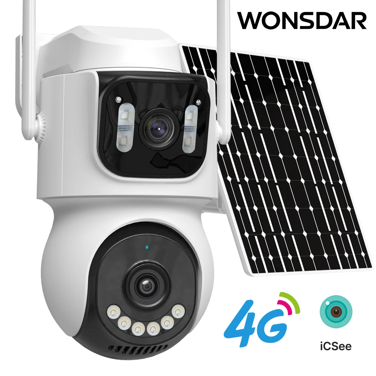 Wonscar 4g câmera solar bateria ao ar livre sem fio 24/7 gravação ptz câmera ip rastreamento automático segurança vigilância de vídeo icsee