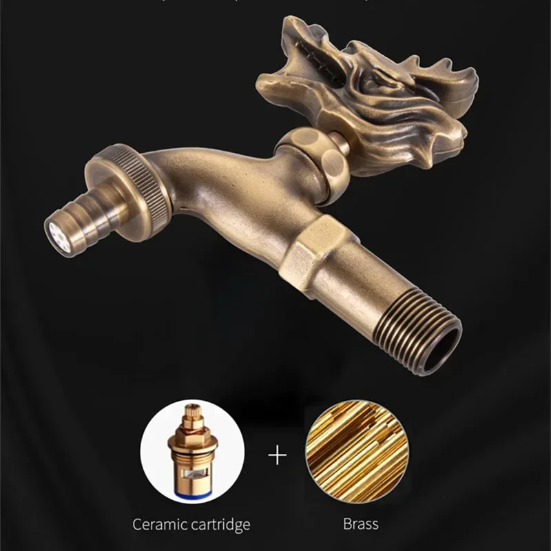 Antique Carved Bibcock Brass Faucet Outdoor Taps for Washing Machine Luxury Toilet Mop Tap Wall Mounted Garden Faucet